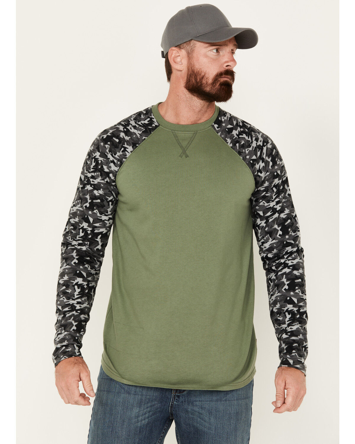 Image #1 - Cody James Men's FR Color Block Baseball Work T-Shirt, Olive, hi-res