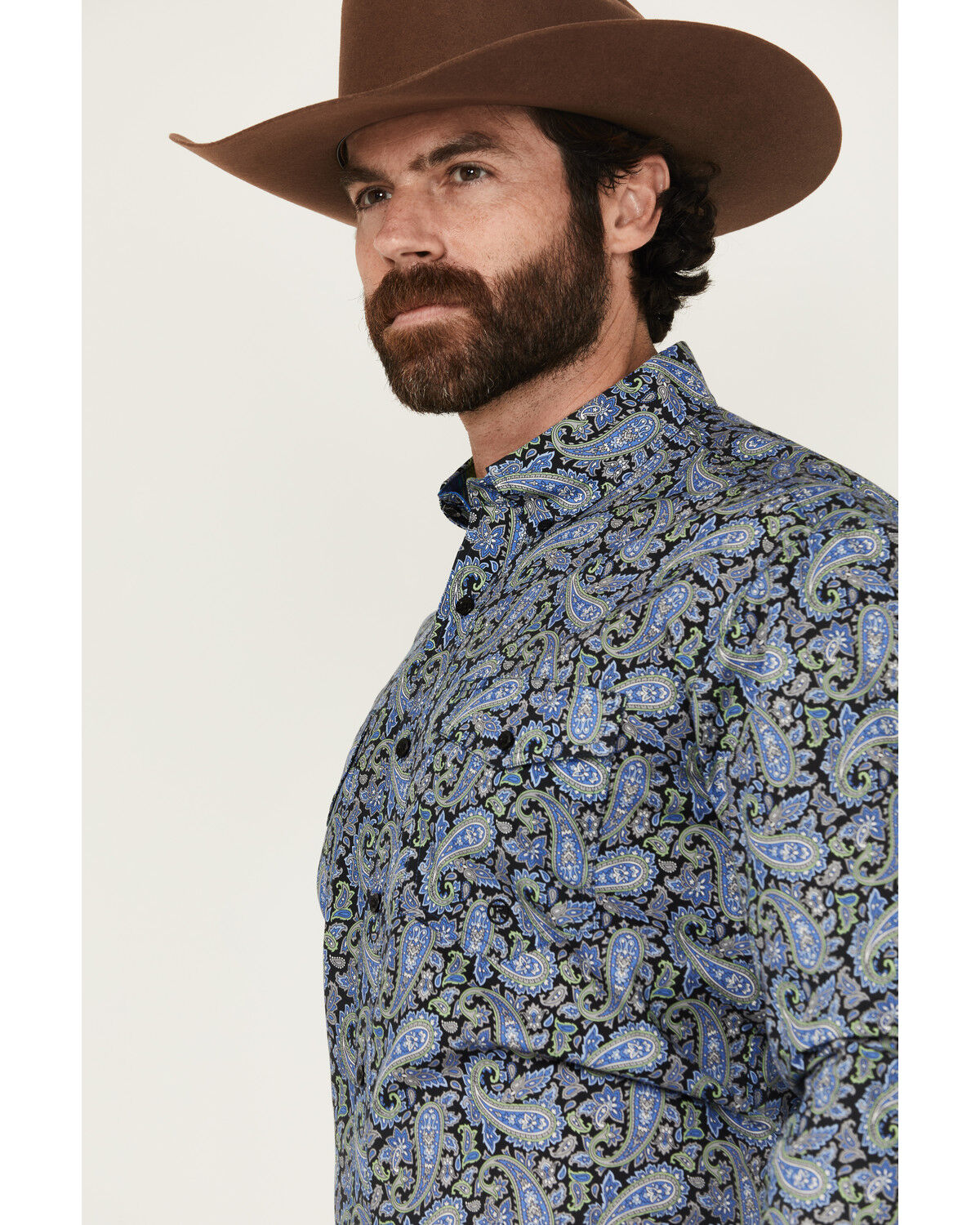 Image #2 - Roper Men's Amarillo Paisley Print Long Sleeve Button-Down Western Shirt, Blue, hi-res