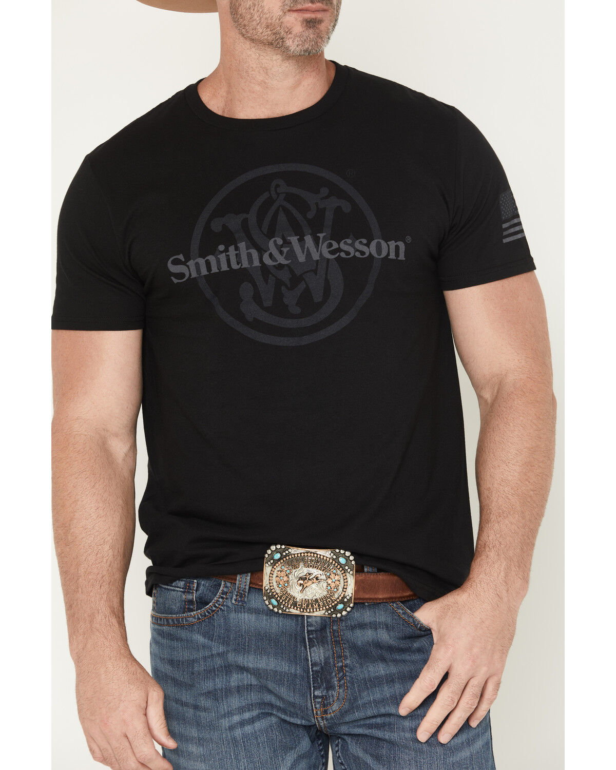 Image #3 - Smith & Wesson Men's Overlay Logo Short Sleeve Graphic T-Shirt, Black, hi-res