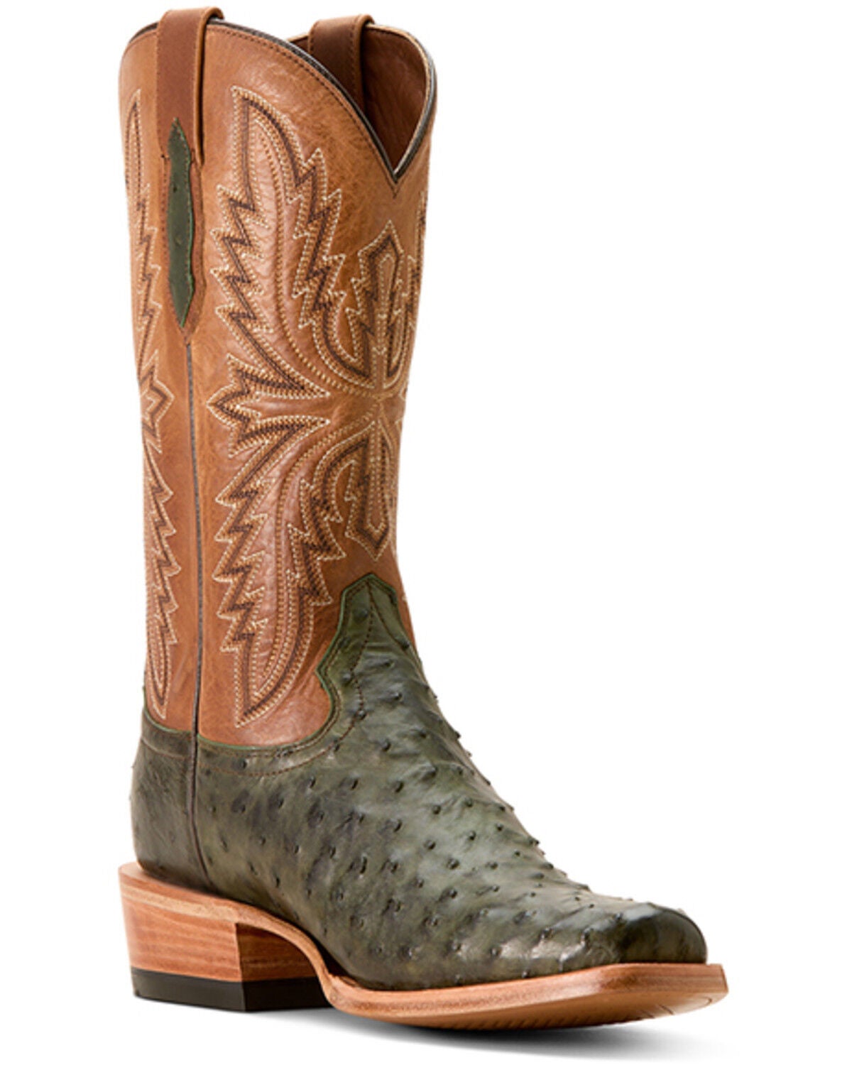 Ariat Men's Futurity Relentless Exotic Ostrich Western Boots - Square Toe, Green, hi-res