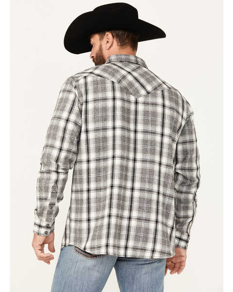 Image #4 - Moonshine Spirt Men's Gray Cloud Plaid Print Long Sleeve Snap Western Shirt, Grey, hi-res