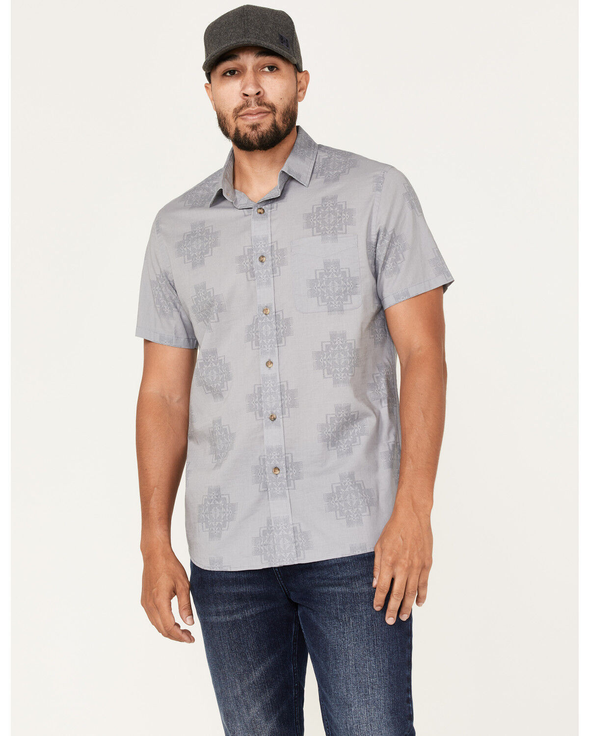 Image #1 - Pendleton Men's Shoreline Print Short Sleeve Western Shirt, Blue, hi-res