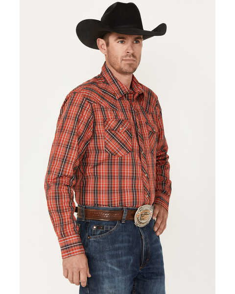 Image #2 - Wrangler Men's Plaid Long Sleeve Snap Western Shirt, Red, hi-res