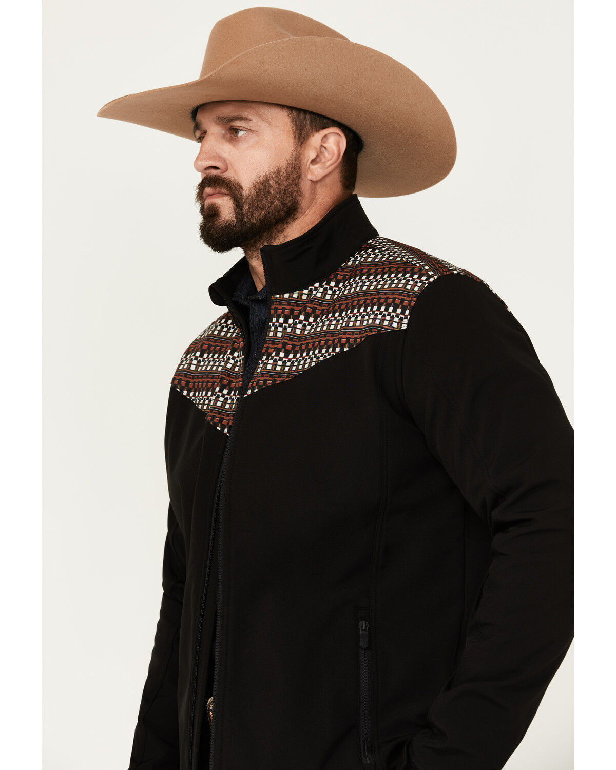 Image #2 - RANK 45® Men's Geo Print Yoke Softshell Jacket, Black, hi-res