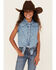 Image #1 - Wrangler Girls' Tie Front Sleeveless Pearl Snap Denim Shirt, Blue, hi-res