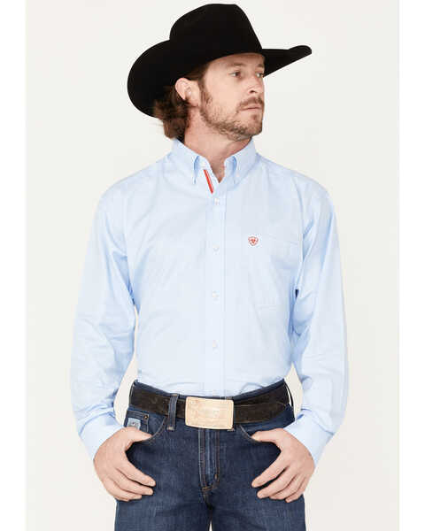 Image #2 - Ariat Men's Fisher Windowpane Plaid Print Long Sleeve Button Down Western Shirt , Blue, hi-res
