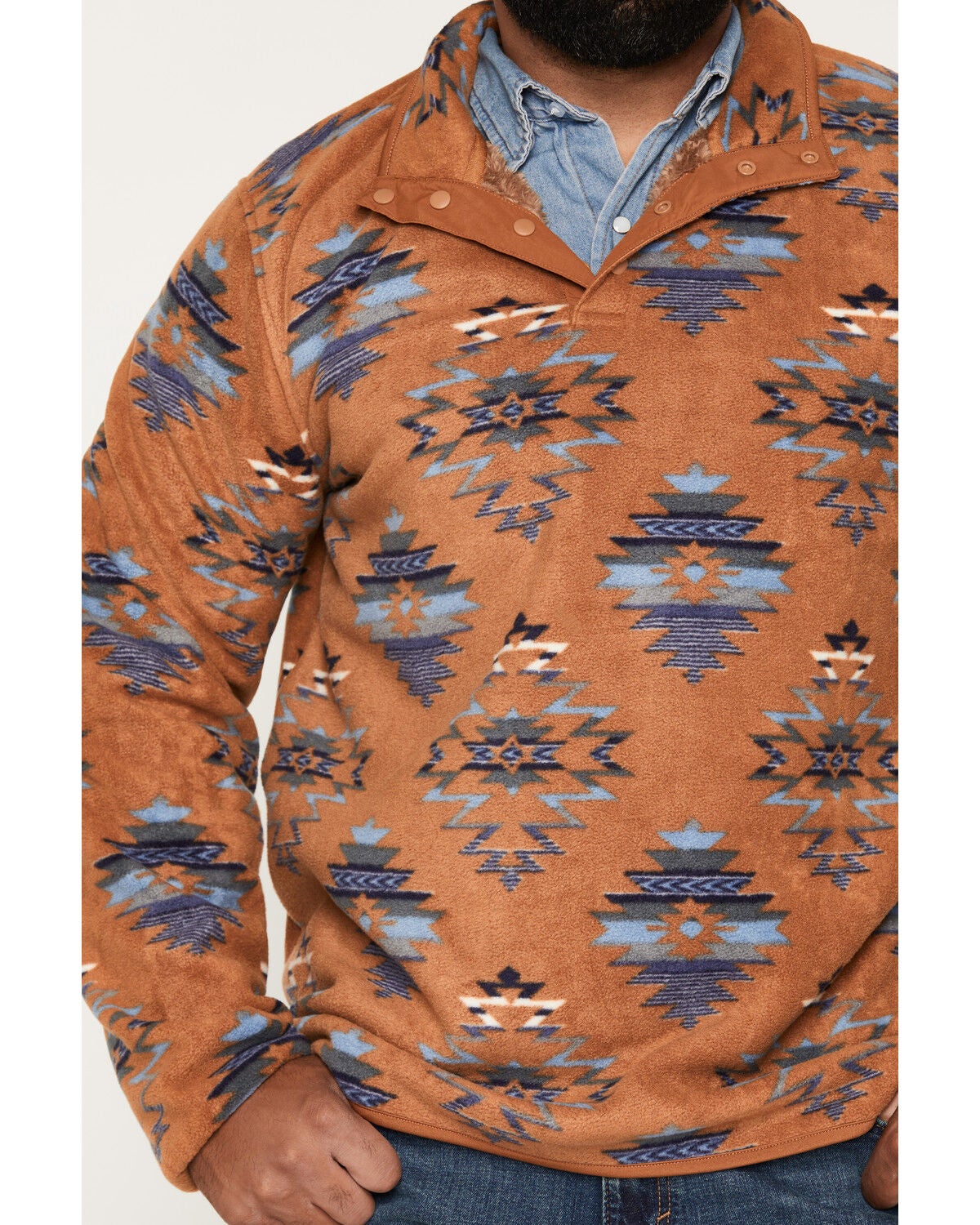 Image #3 - Cody James Men's Saddleback Southwestern Print Polar Fleece 1/4 Snap Pullover, Camel, hi-res