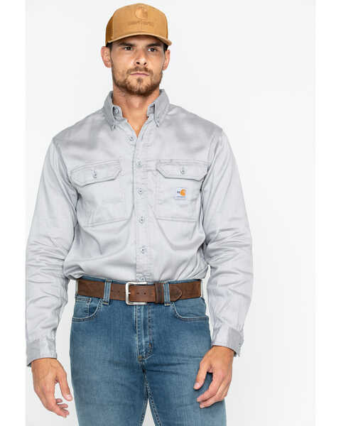 Image #2 - Carhartt Men's FR Solid Twill Long Sleeve Work Shirt, Grey, hi-res