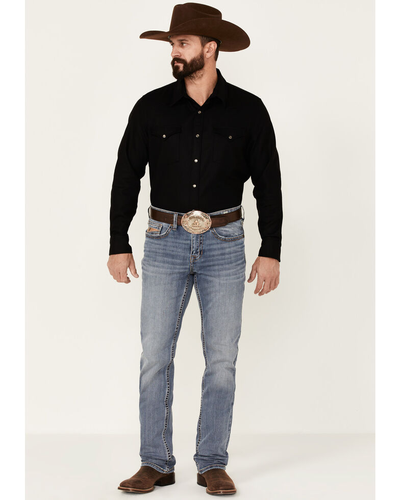 Pendleton Men's Solid Black Canyon Long Sleeve Snap Western Flannel Shirt - Tall , Black, hi-res