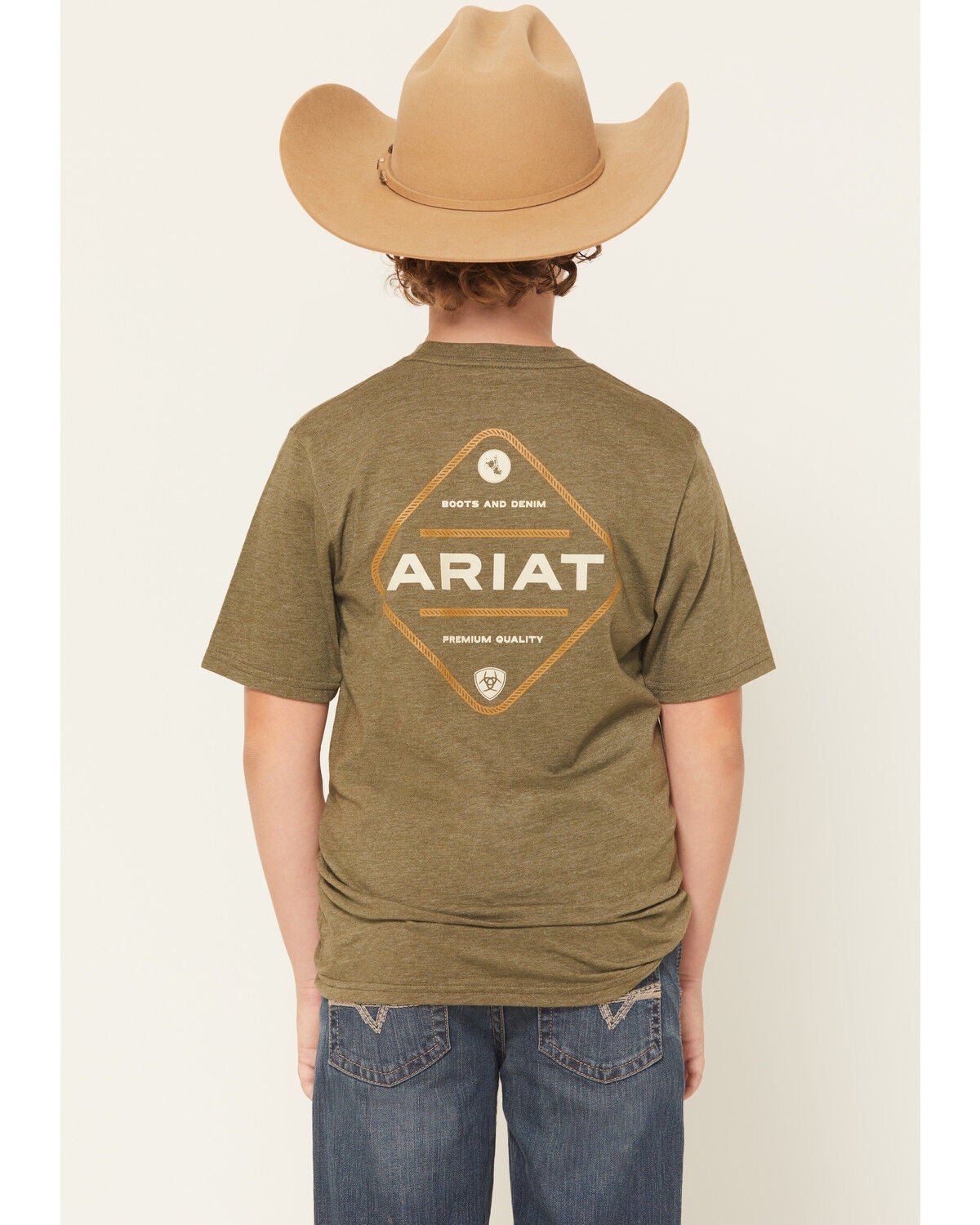 Image #1 - Ariat Boys' Roped Diamond Short Sleeve Graphic T-Shirt, Green, hi-res