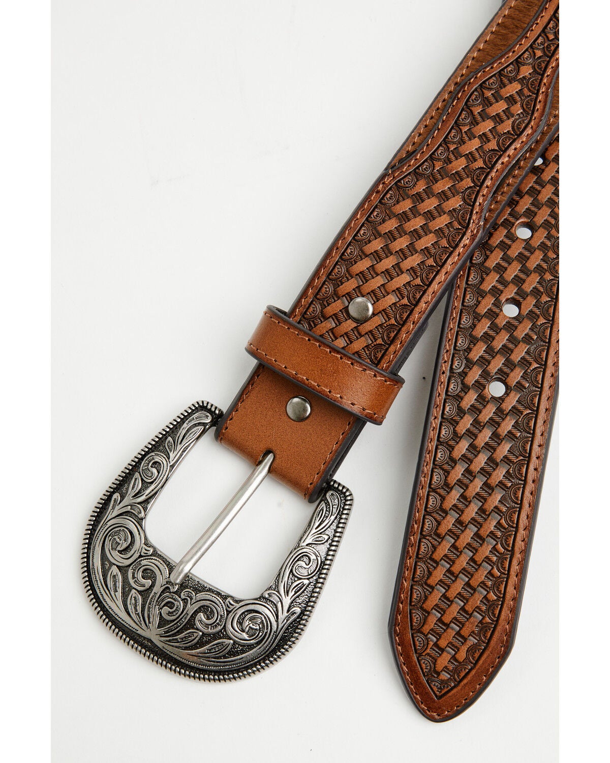 Image #2 - Cody James Men's Clyde Hairon Whipstitch Tooled Leather Belt, Brown, hi-res
