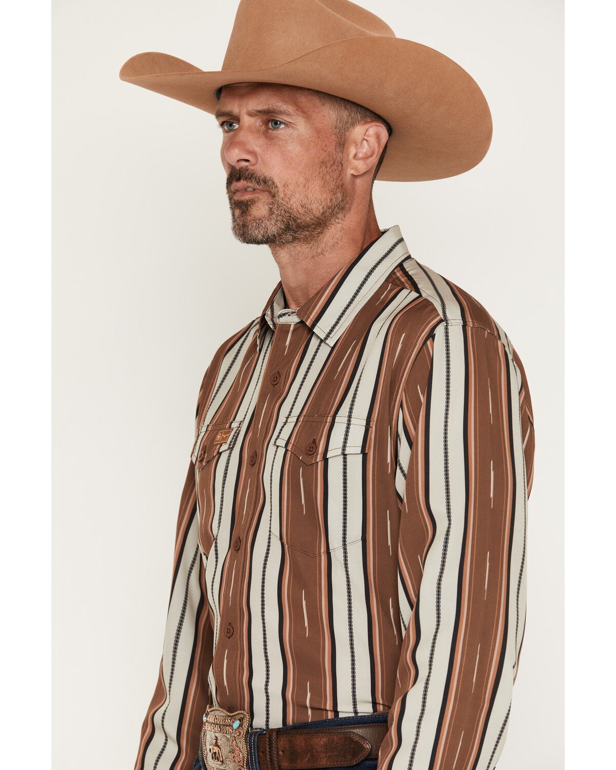 Image #2 - Zach Top X Kimes Ranch Men's Hickory Striped Long Sleeve Button-Down Stretch Western Shirt, Brown, hi-res