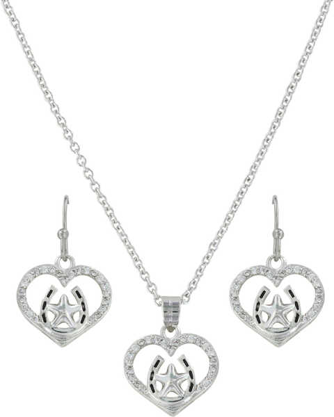 Image #1 - Montana Silversmiths Women's Star Of My Heart Horseshoe Jewelry Set , Silver, hi-res