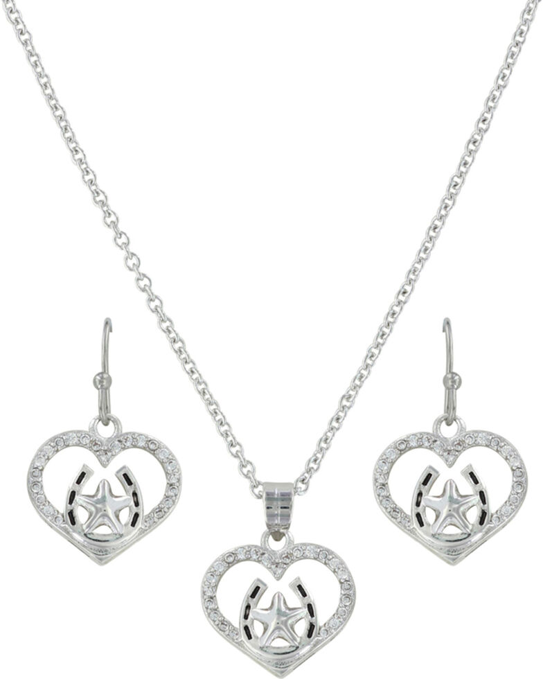 Montana Silversmiths Women's Star Of My Heart Horseshoe Jewelry Set , Silver, hi-res
