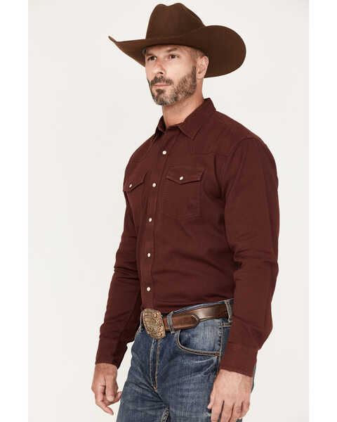 Image #2 - Ariat Men's Jurlington Retro Fit Solid Long Sleeve Pearl Snap Western Shirt, Chocolate, hi-res