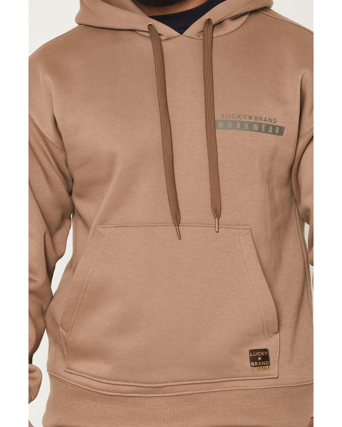 Image #3 - Lucky Brand Workwear Men's Logo Graphic Hooded Sweatshirt, Taupe, hi-res