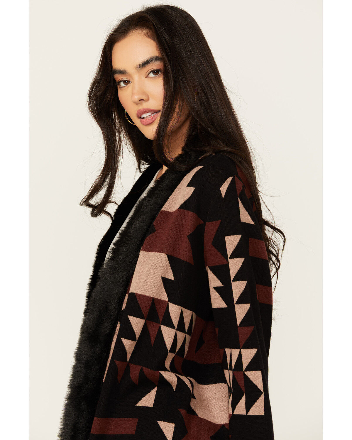 Image #2 - Shyanne Women's Fur Long Cardigan, Mahogany, hi-res