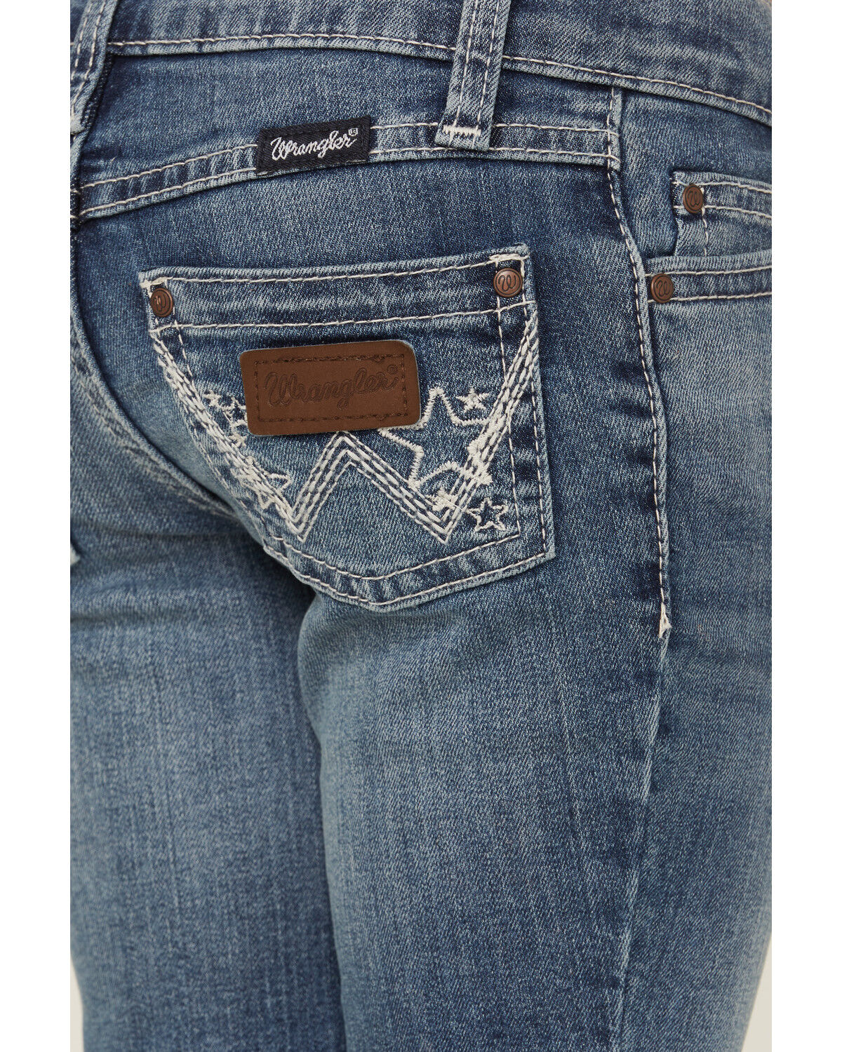 Image #4 - Wrangler Girls' Dakota Star Pocket Medium Wash Bootcut Jeans, Blue, hi-res