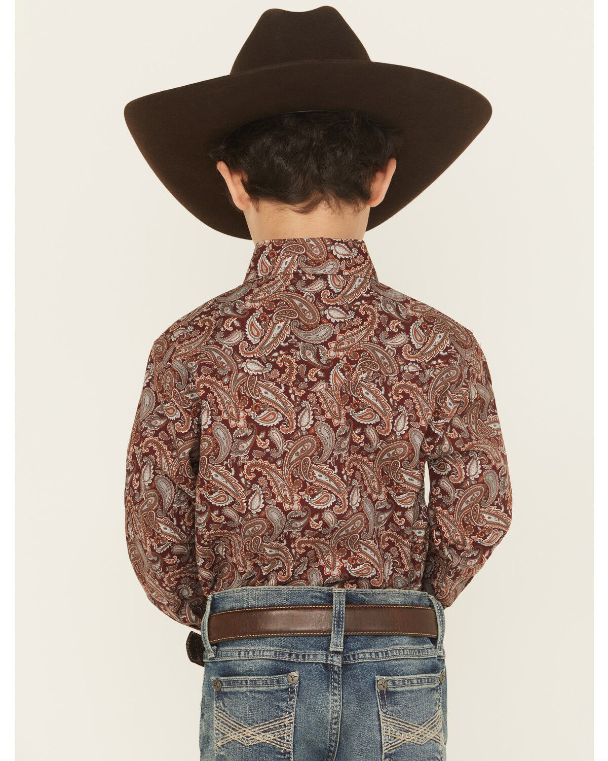 Image #4 - Roper Boys' Paisley Print Long Sleeve Pearl Snap Western Shirt, Wine, hi-res