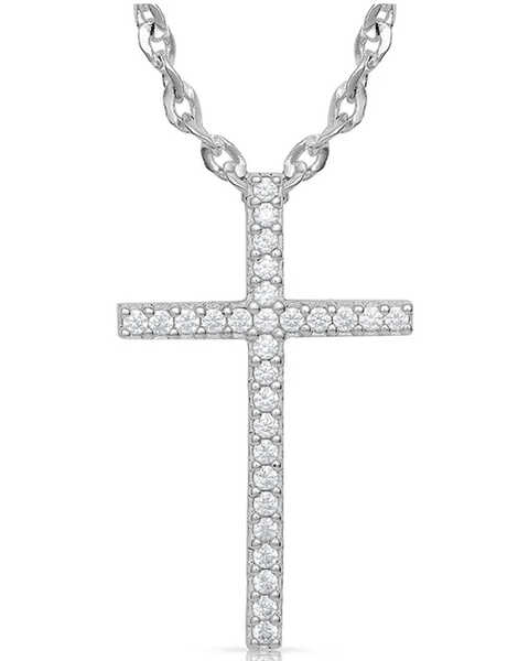 Montana Silversmiths Women's Dazzling In Faith Cross Necklace, Silver, hi-res