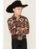 Image #1 - Panhandle Select Boys' Southwestern Print Long Sleeve Pearl Snap Western Shirt, Red, hi-res