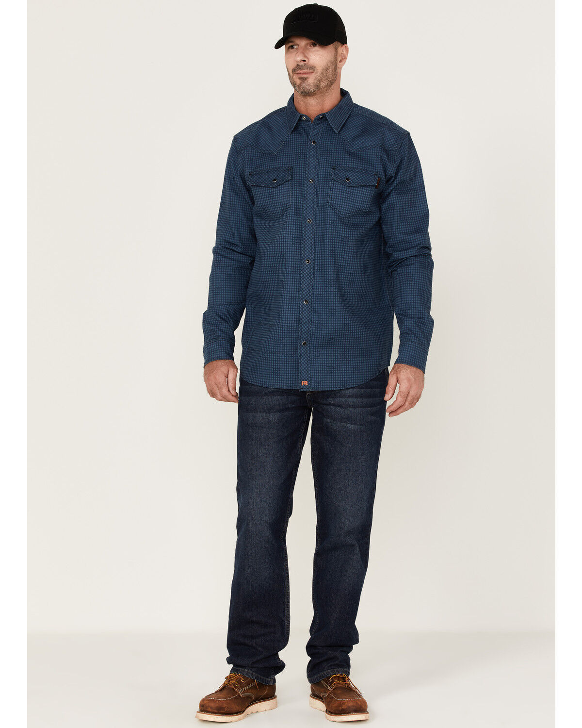 Image #2 - Cody James Men's FR Houndstooth Check Long Sleeve Snap Work Shirt, Medium Blue, hi-res