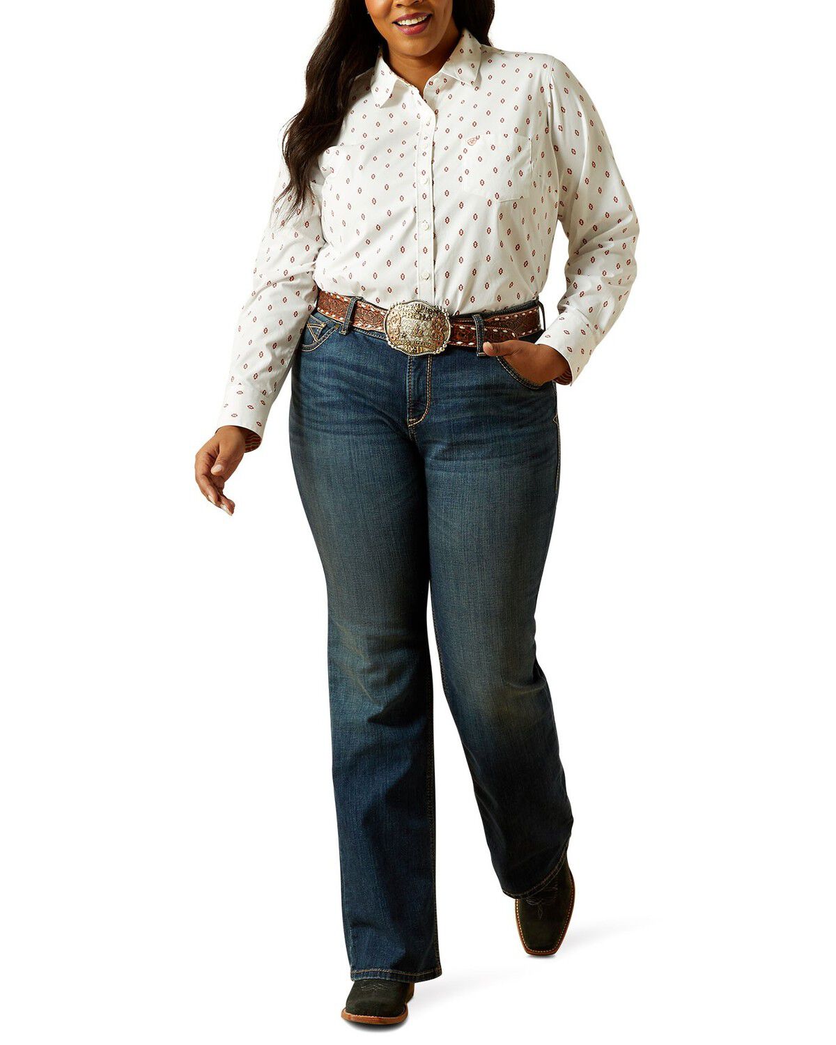 Image #4 - Ariat Women's Sonia Dark Wash Mid Rise Bootcut Stretch Denim Jeans - Plus, Dark Wash, hi-res