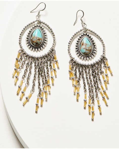 Image #1 - Idyllwind Women's Luna Turquoise Chandelier Fringe Earrings, Turquoise, hi-res