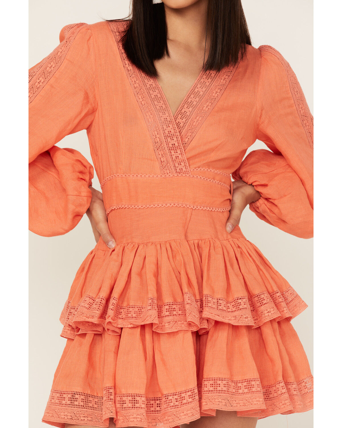Image #3 - Maia Bergman Women's Mika Lace Tiered Mini Dress, Orange, hi-res