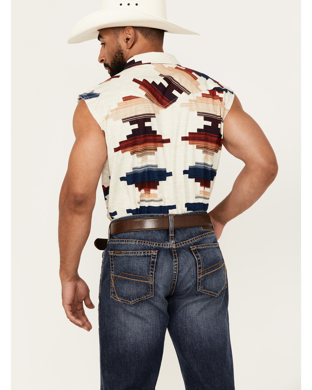 Image #4 - Cody James Men's Beer Run Southwestern Print Bubba Sleeveless Snap Western Shirt, Grey, hi-res