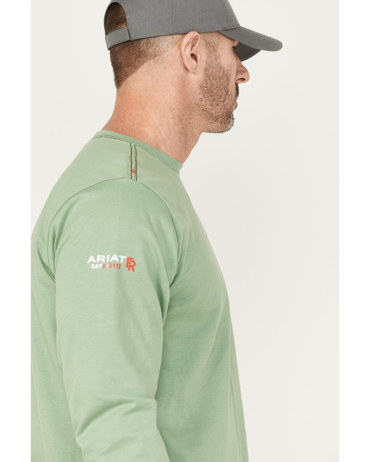 Image #4 - Ariat Men's FR Skull Logo Long Sleeve Graphic Work Shirt, Green, hi-res
