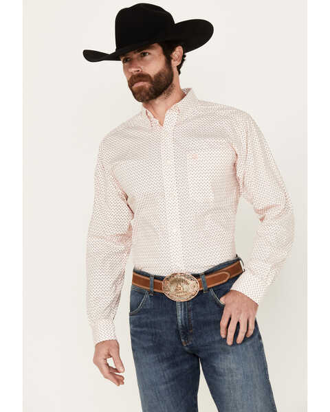 Image #1 - Ariat Men's OZ Print Long Sleeve Button-Down Western Shirt, Peach, hi-res