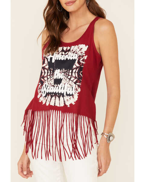Image #3 - Shyanne Women's America The Beautiful Graphic Fringe Tank Top, Red, hi-res