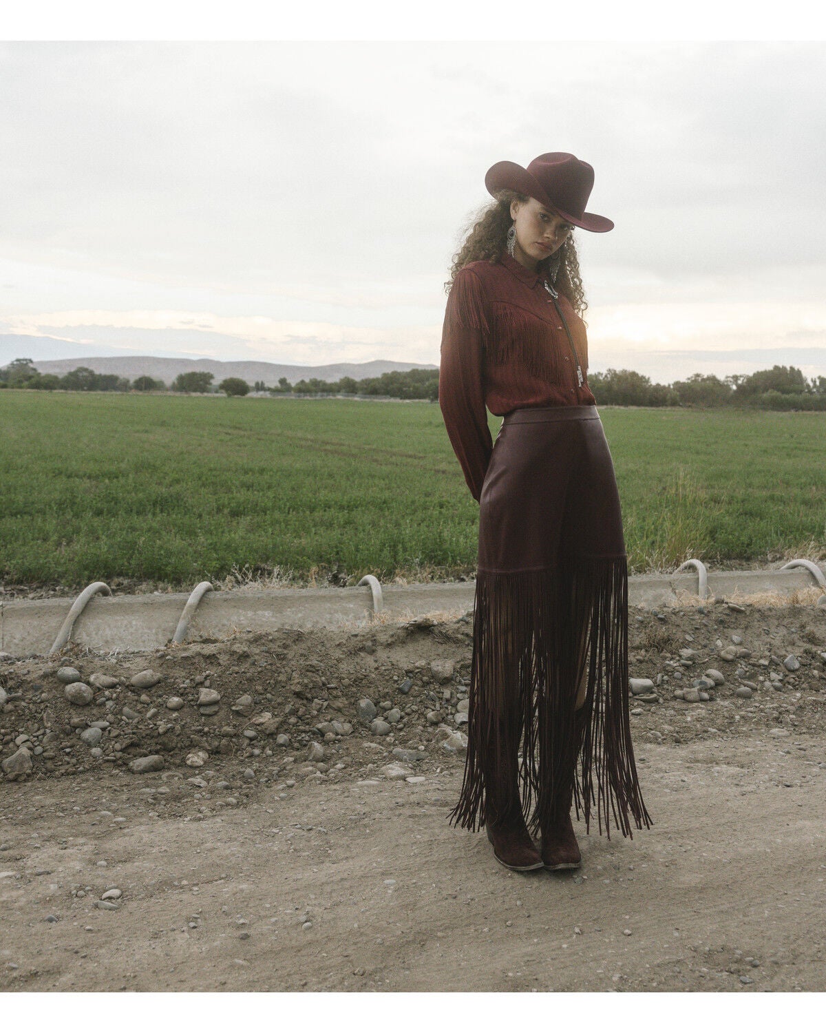 Image #2 - Idyllwind Women's Payson Faux Leather Fringe Maxi Skirt, Cherry, hi-res