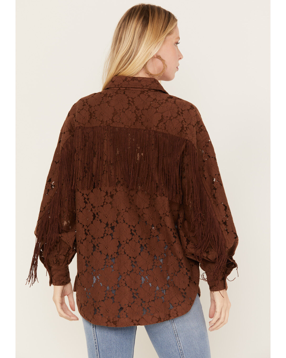 Image #4 - Shyanne Women's Lace Fringe Button-Down Shacket, Dark Brown, hi-res