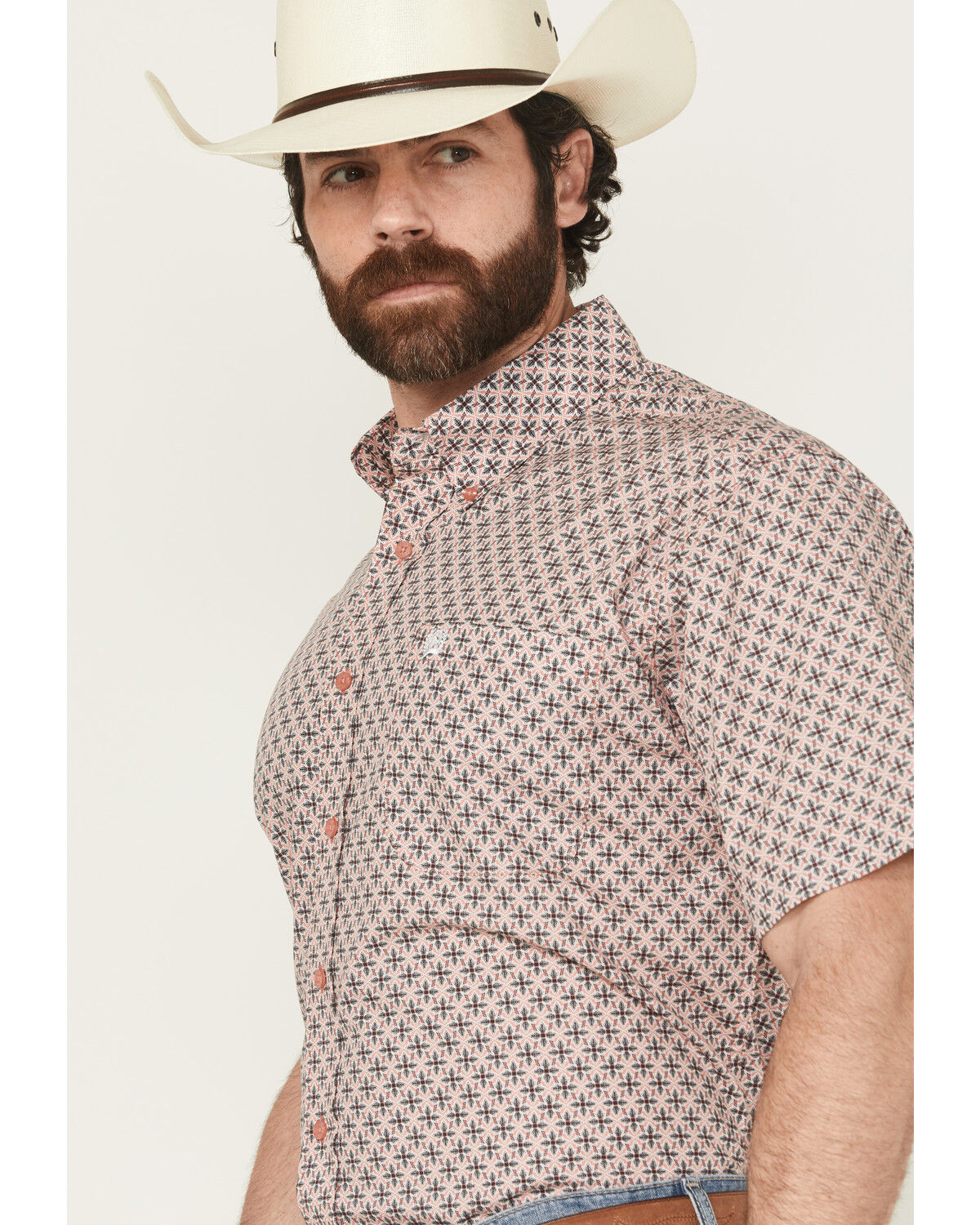 Image #2 - Cinch Men's Floral Geo Print Short Sleeve Button-Down Western Shirt, Pink, hi-res