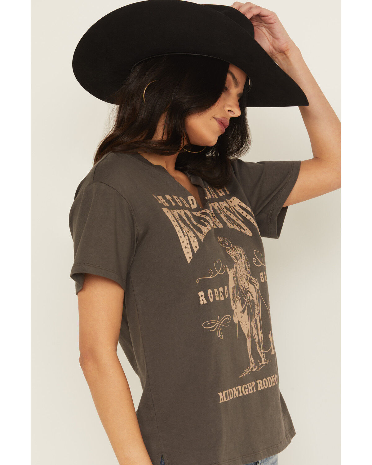 Image #2 - Blended Women's Wild West Studded Short Sleeve Graphic Tee, Grey, hi-res
