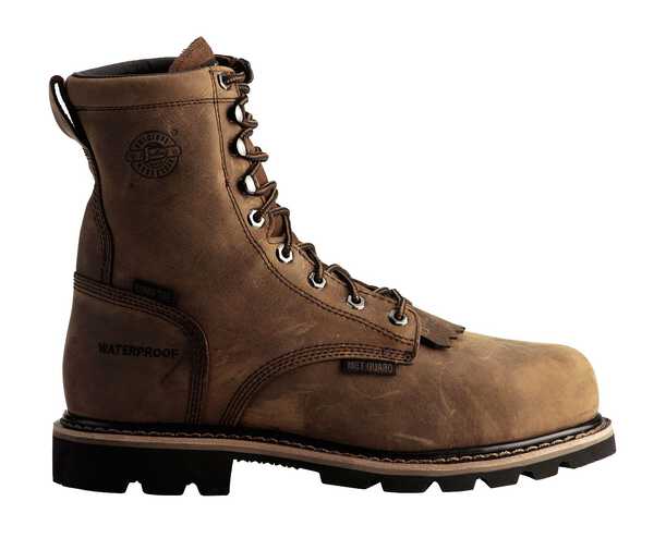 Justin Men's Pulley Waterproof Met Guard 8" Lace-Up Work Boots - Composite Toe, Brown, hi-res