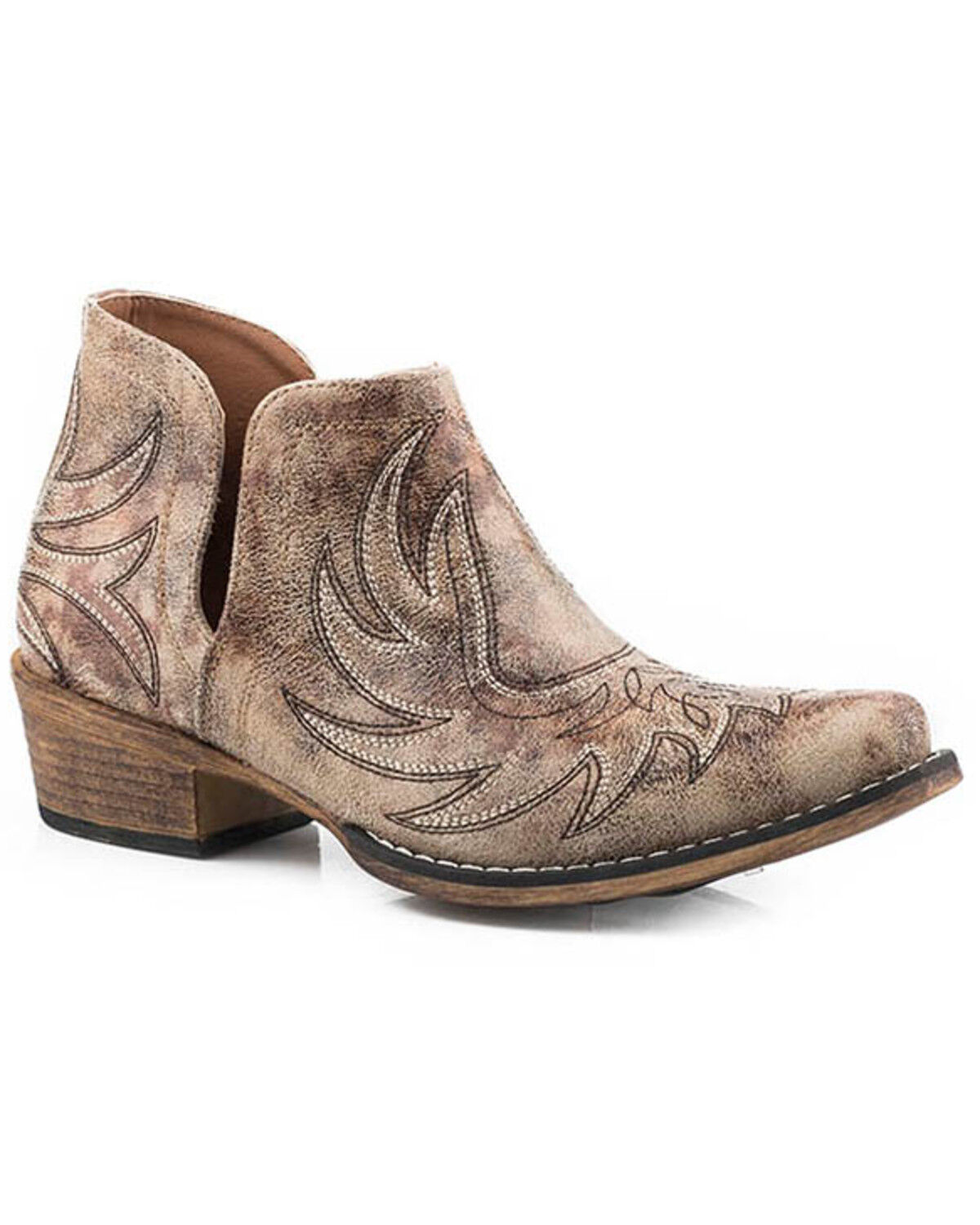 Image #1 - Roper Women's Ava Vintage Western Booties - Snip Toe, Tan, hi-res