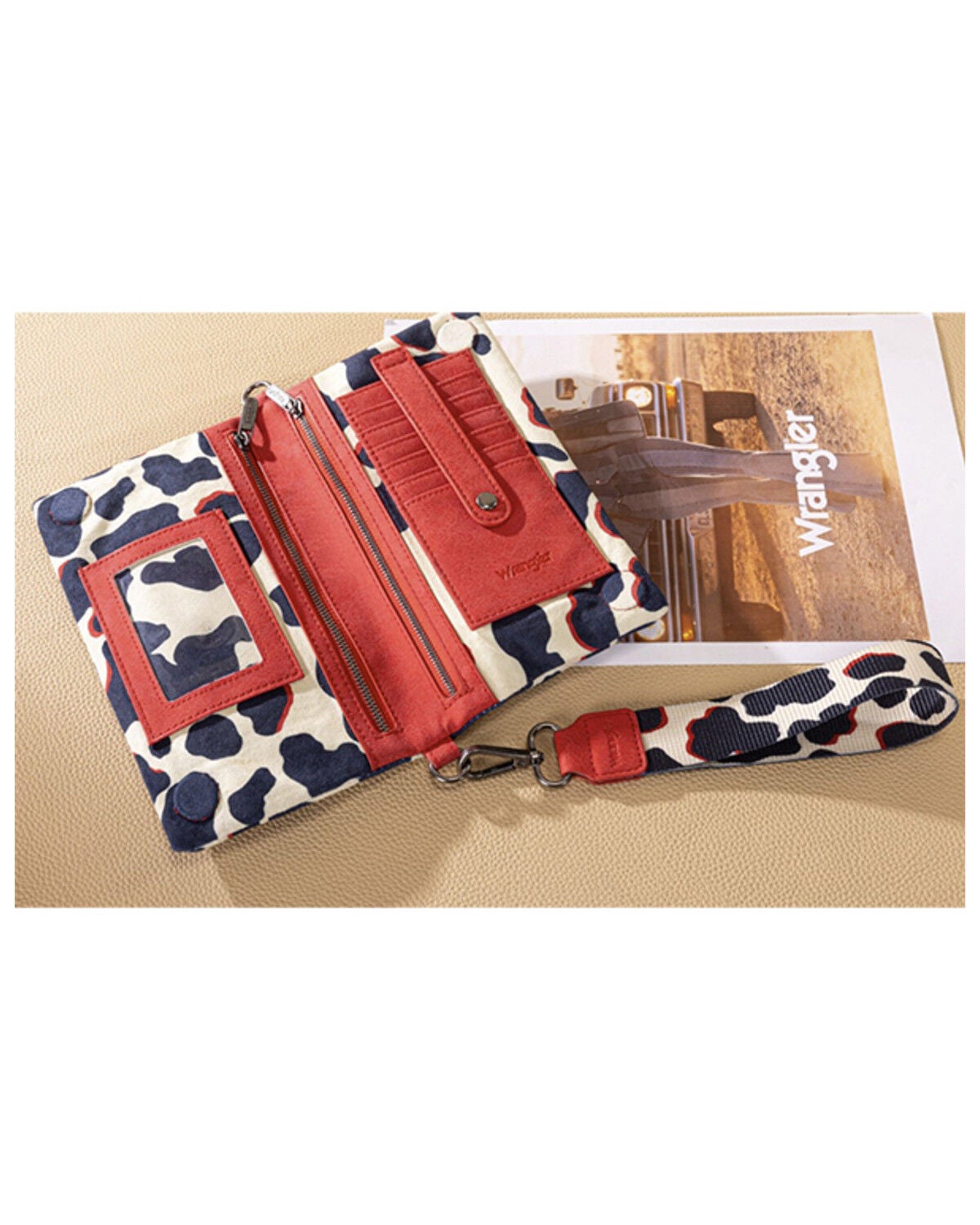 Image #2 - Wrangler Women's Cow Print Wristlet Crossbody, Red, hi-res