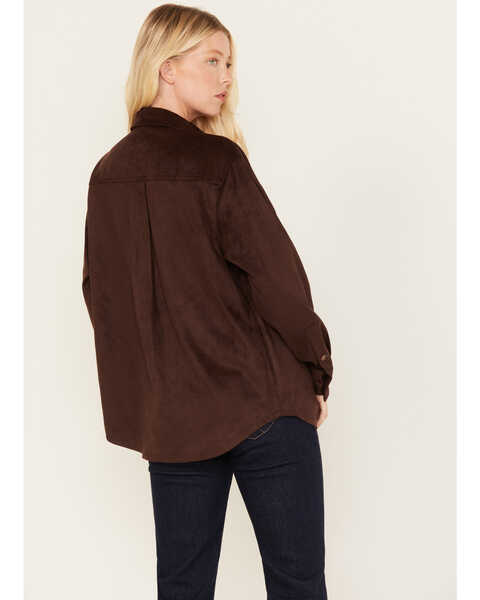 Image #4 - Cleo + Wolf Women's Faux Suede Shacket, Chocolate, hi-res