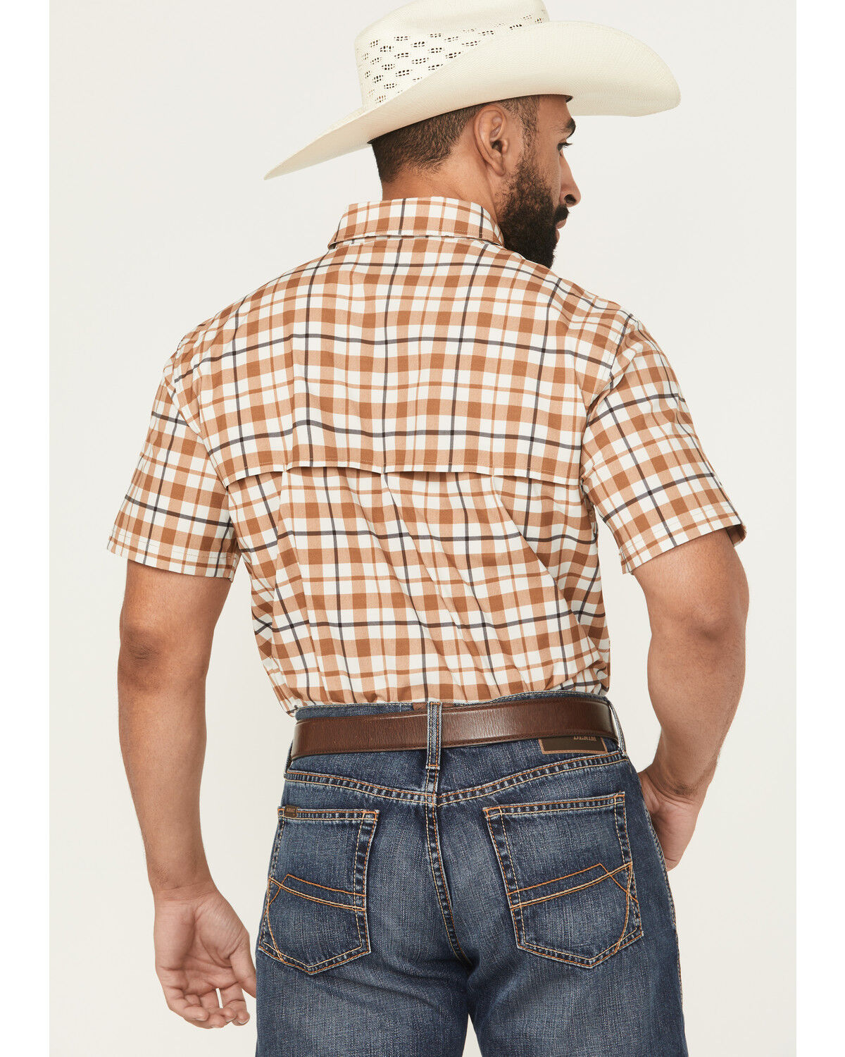 Image #4 - Carhartt Men's Force® Sun Defender™ Relaxed Fit Lightweight Plaid Print Short Sleeve Button-Down Work Shirt, Brown, hi-res