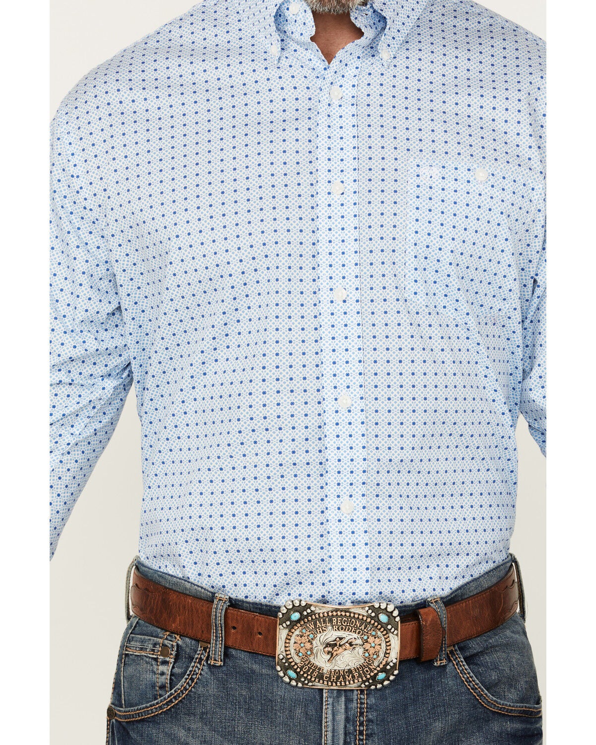 Image #3 - Wrangler Men's Geo Print Long Sleeve Button-Down Western Shirt, Blue, hi-res