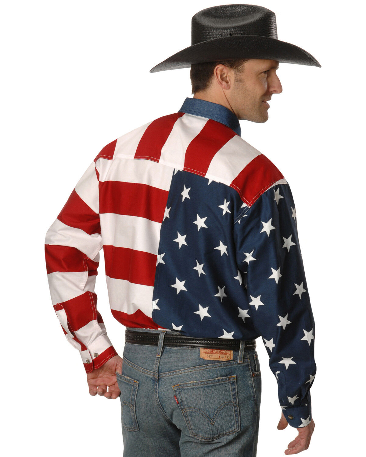 Image #2 - Roper Flag Print Shirt - Big & Tall, White, hi-res