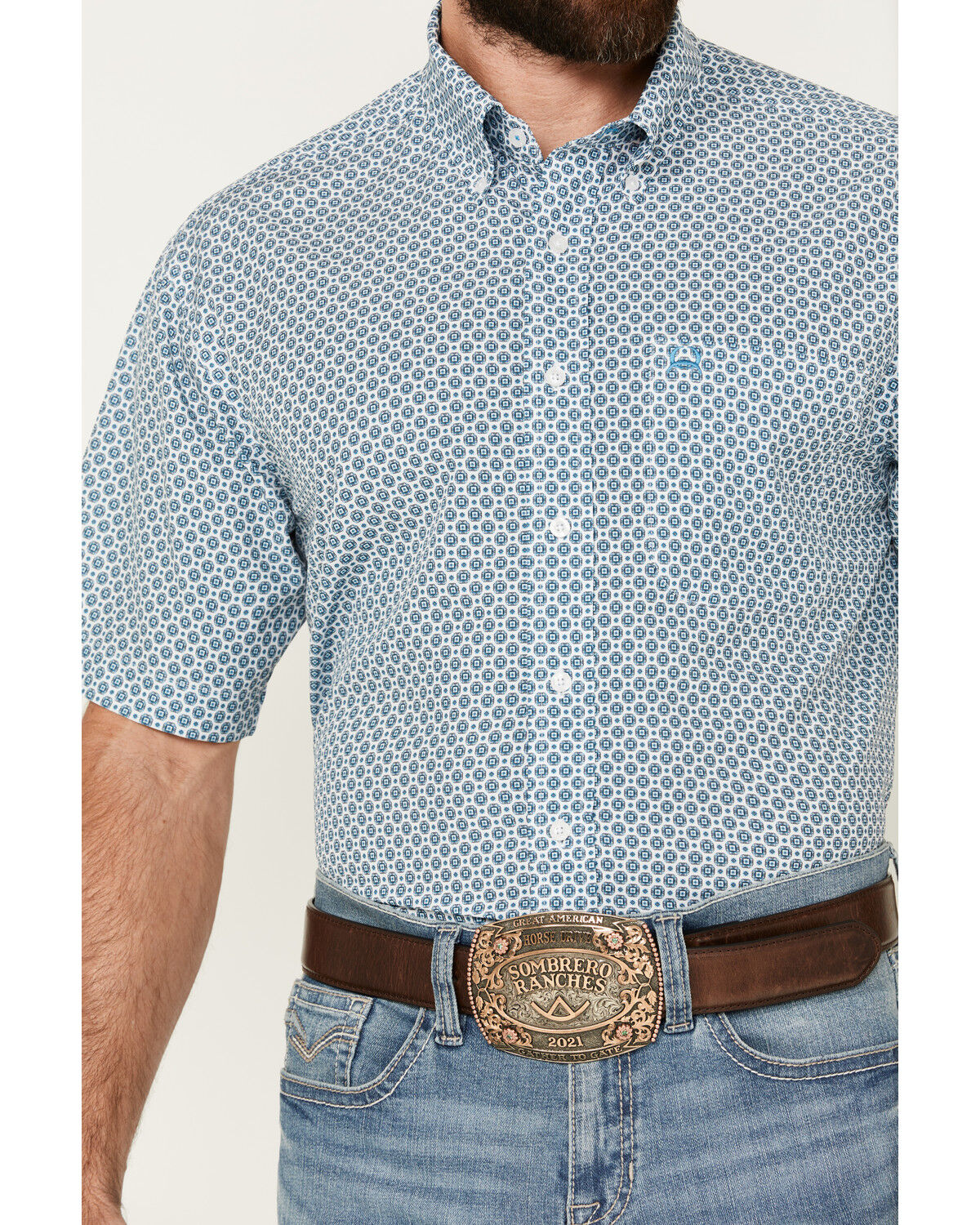 Image #3 - Cinch Men's ARENAFLEX® Geo Print Short Sleeve Button-Down Western Shirt, White, hi-res