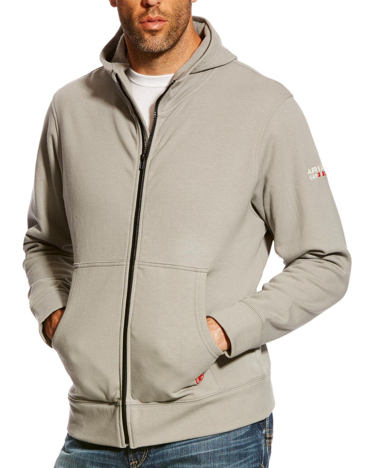Image #1 - Ariat Men's FR Full Zip Hooded Work Sweatshirt, Silver, hi-res