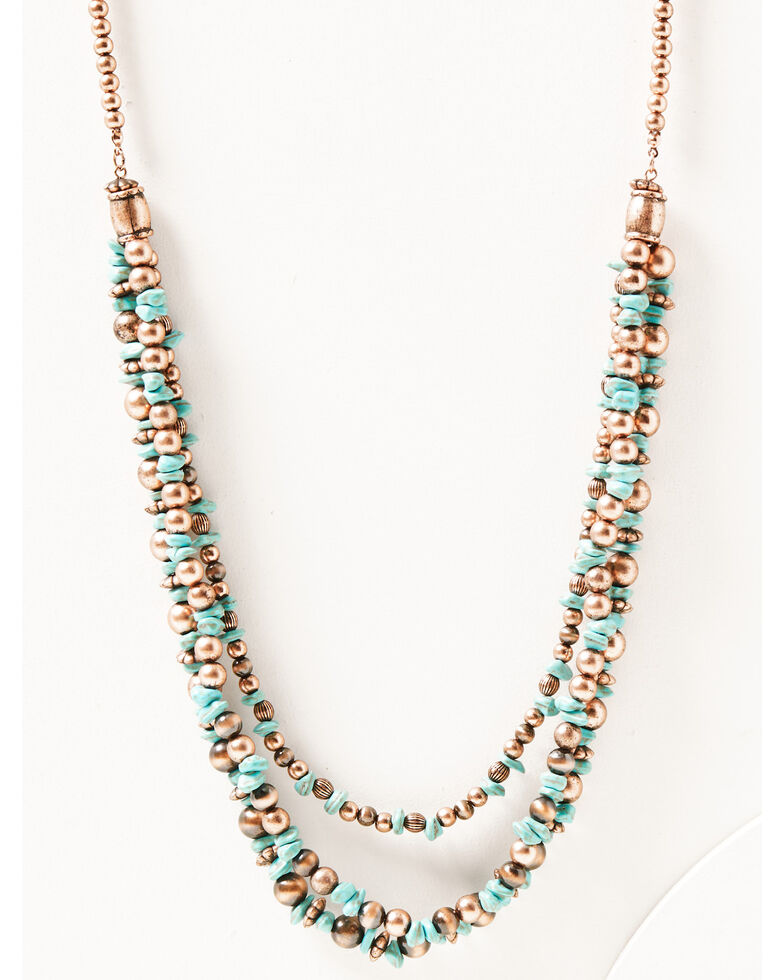 Shyanne Women's Copper & Turquoise Multi-layered Beaded Necklace, Rust Copper, hi-res