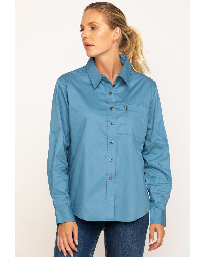 Wrangler Riggs Women's Long Sleeve Button-Down Work Shirt, Blue, hi-res
