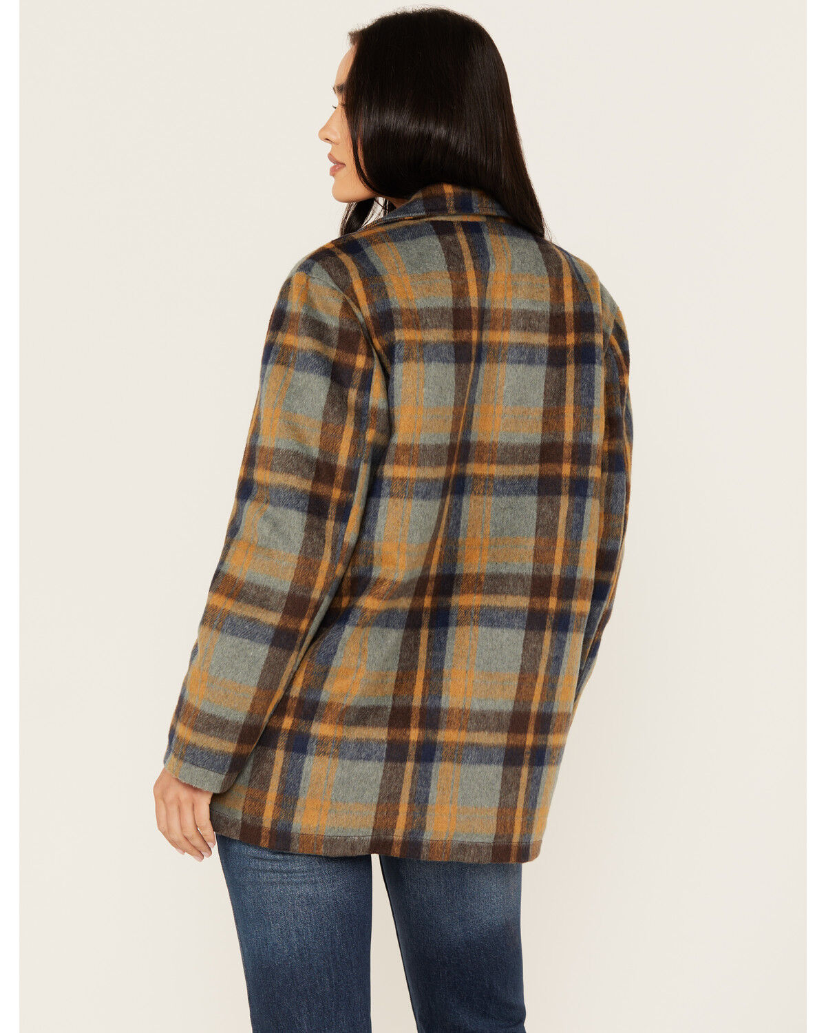 Image #4 - Cleo + Wolf Women's Oversized Plaid Print Peacoat, Steel Blue, hi-res