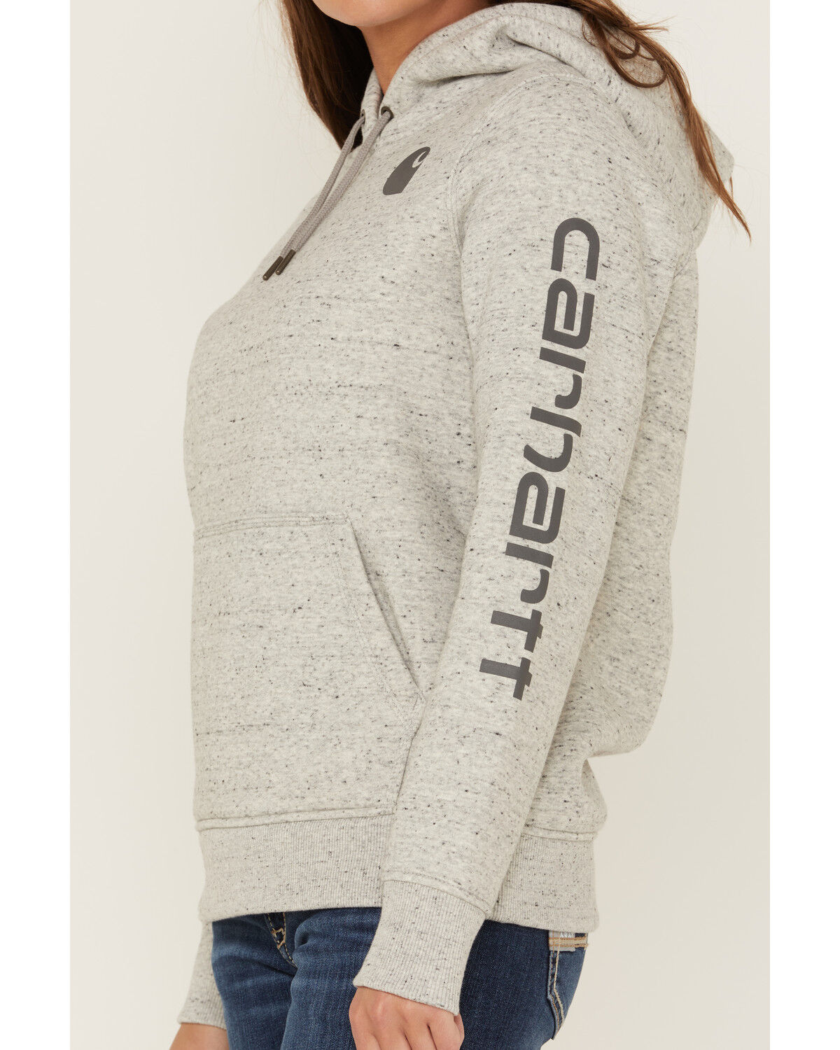 Image #2 - Carhartt Women's Clarksburg Sleeve Logo Hooded Sweatshirt, Heather Grey, hi-res